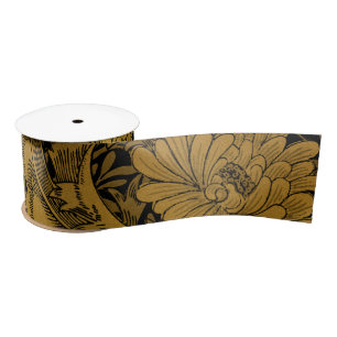 William Morris Black And Gold Floral Pattern Satin Ribbon