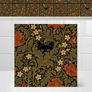 William Morris Black Cat Acanthus Leaf Tapestry Tile