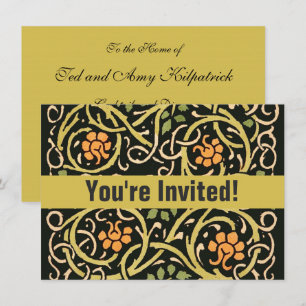 William Morris Black Floral Art Print Design Invitation
