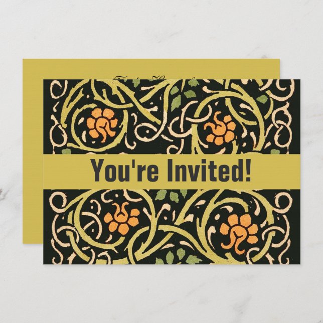 William Morris Black Floral Art Print Design Invitation (Front/Back)
