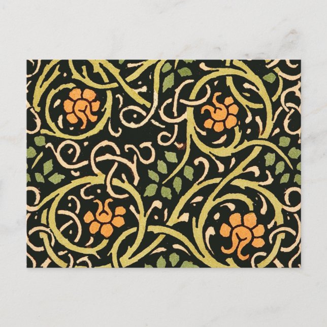 William Morris Black Floral Art Print Design Postcard (Front)