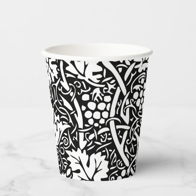 William Morris Black White Grape Vine Paper Cups (Front)