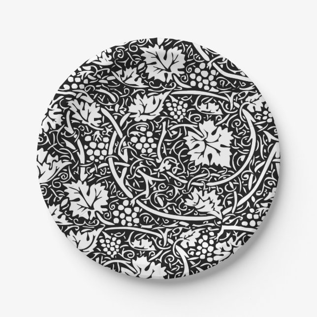 William Morris Black White Grape Vine Paper Plate (Front)