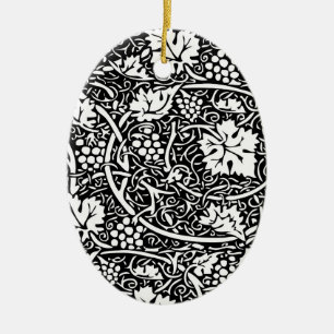 William Morris Black White Grape Vine Pattern Ceramic Tree Decoration