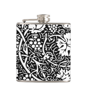 William Morris Black White Grape Vine Pattern Hip Flask