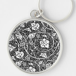 William Morris Black White Grape Vine Pattern Key Ring