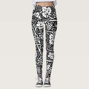 William Morris Black White Grape Vine Pattern Leggings