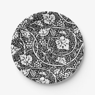 William Morris Black White Grape Vine Pattern Paper Plate