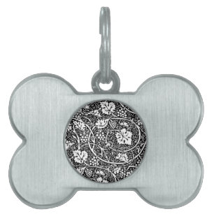 William Morris Black White Grape Vine Pattern Pet Name Tag
