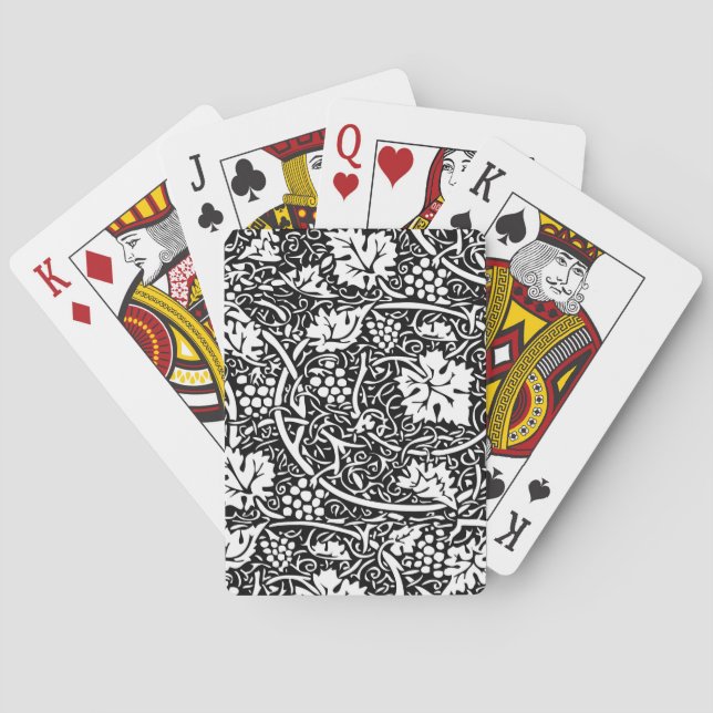 William Morris Black White Grape Vine Pattern Playing Cards (Back)