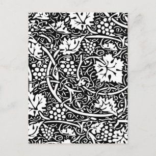 William Morris Black White Grape Vine Pattern Postcard