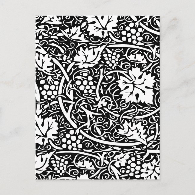 William Morris Black White Grape Vine Pattern Postcard (Front)