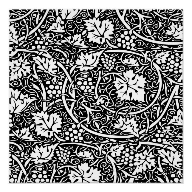 William Morris Black White Grape Vine Pattern Poster (Front)