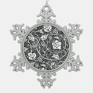 William Morris Black White Grape Vine Pattern Snowflake Pewter Christmas Ornament