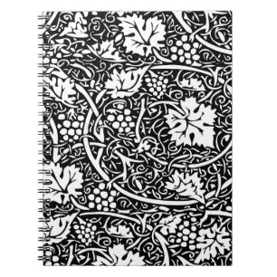 William Morris Black White Grape Vine Pattern Spiral Notebook