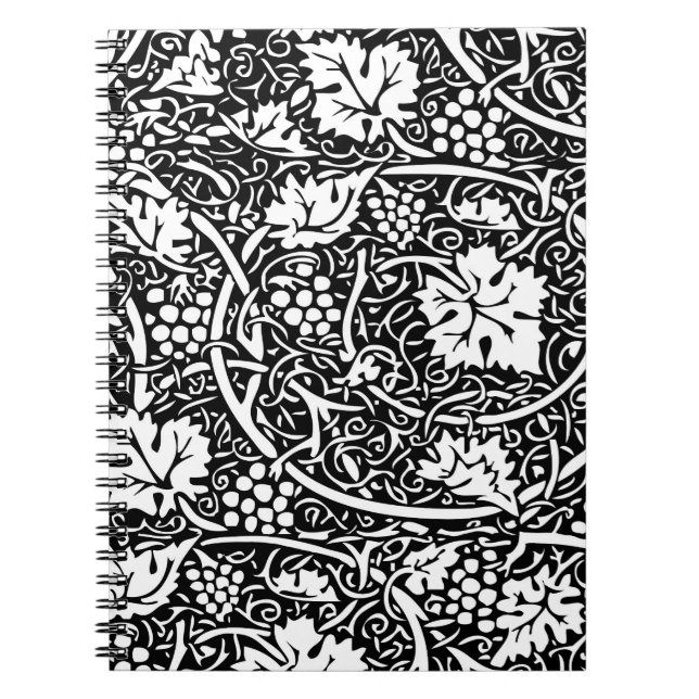 William Morris Black White Grape Vine Pattern Spiral Notebook (Front)