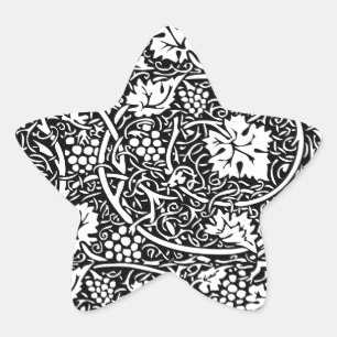 William Morris Black White Grape Vine Pattern Star Sticker