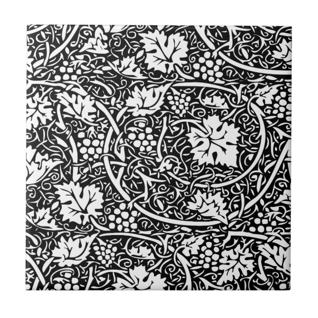 William Morris Black White Grape Vine Pattern Tile (Front)