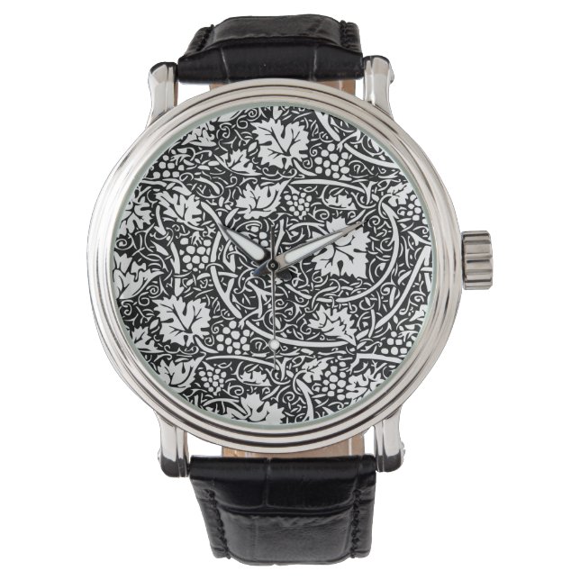 William Morris Black White Grape Vine Pattern Watch (Front)