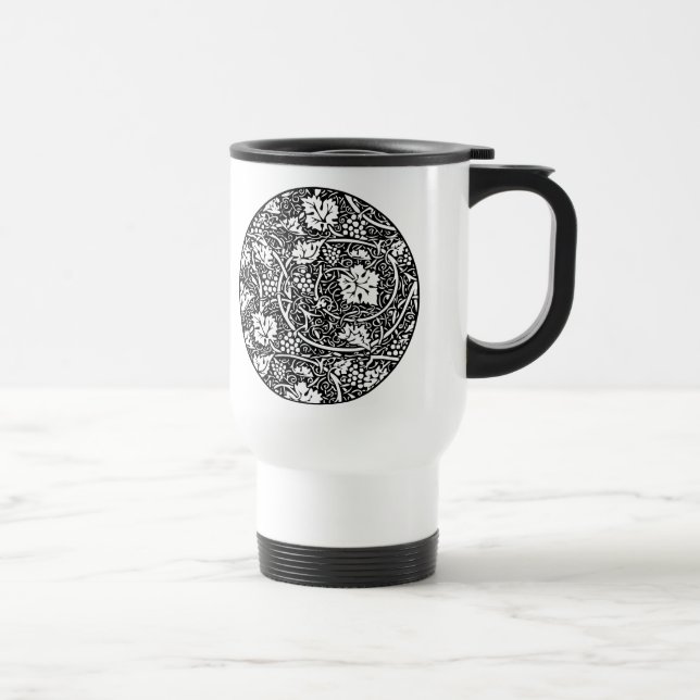 William Morris Black White Grape Vine Travel Mug (Right)