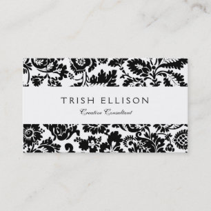 William Morris Black White Venetian Floral Pattern Business Card
