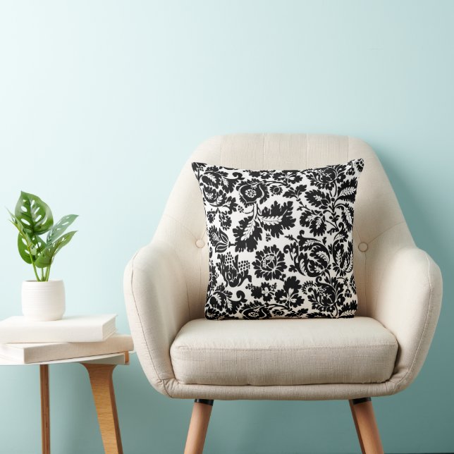 William Morris Black White Venetian Floral Pattern Cushion (Chair)