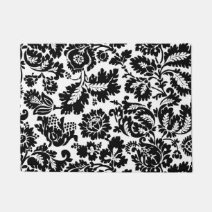 William Morris Black White Venetian Floral Pattern Doormat
