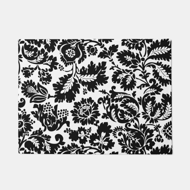 William Morris Black White Venetian Floral Pattern Doormat (Front)