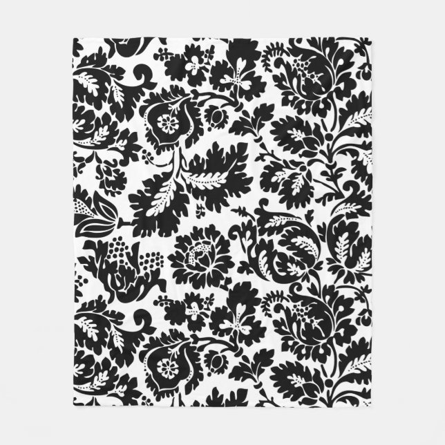 William Morris Black White Venetian Floral Pattern Fleece Blanket (Front)