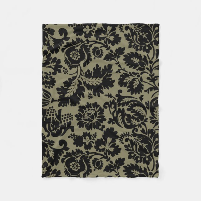 William Morris Black White Venetian Floral Pattern Fleece Blanket (Front)