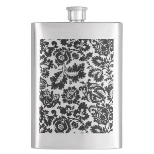 William Morris Black White Venetian Floral Pattern Hip Flask