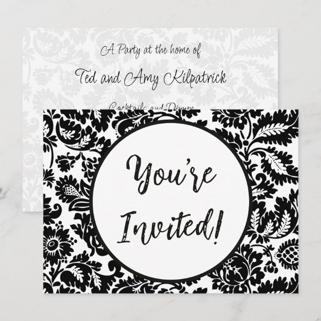 William Morris Black White Venetian Floral Pattern Invitation (Front/Back)