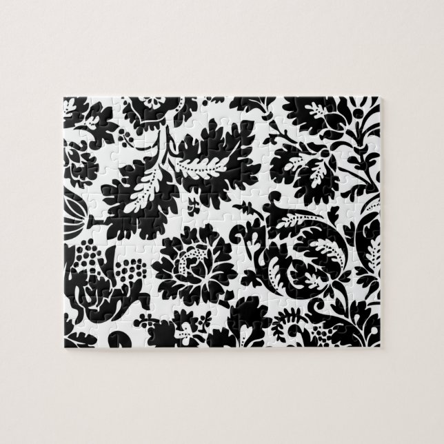 William Morris Black White Venetian Floral Pattern Jigsaw Puzzle (Horizontal)