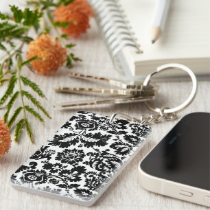 William Morris Black White Venetian Floral Pattern Key Ring