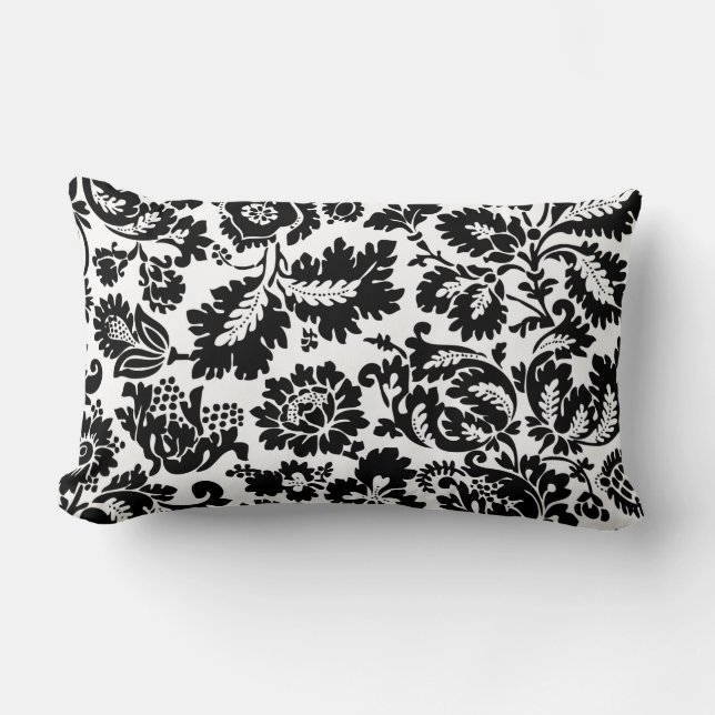 William Morris Black White Venetian Floral Pattern Lumbar Cushion (Front)