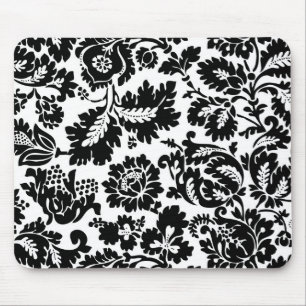 William Morris Black White Venetian Floral Pattern Mouse Pad