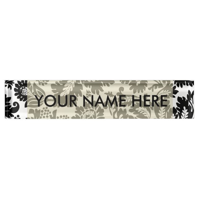 William Morris Black White Venetian Floral Pattern Nameplate (Front)