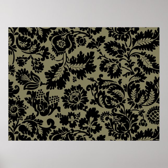 William Morris Black White Venetian Floral Pattern Poster (Front)
