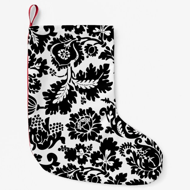 William Morris Black White Venetian Floral Pattern Small Christmas Stocking (Front)