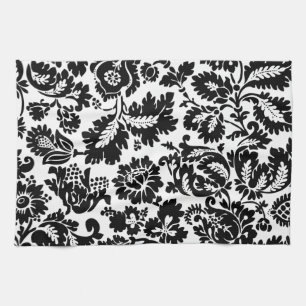 William Morris Black White Venetian Floral Pattern Tea Towel