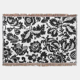 William Morris Black White Venetian Floral Pattern Throw Blanket
