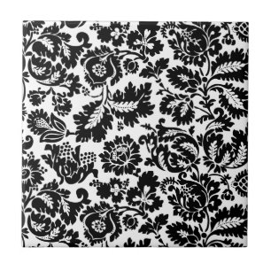 William Morris Black White Venetian Floral Pattern Tile
