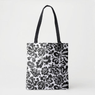 William Morris Black White Venetian Floral Pattern Tote Bag
