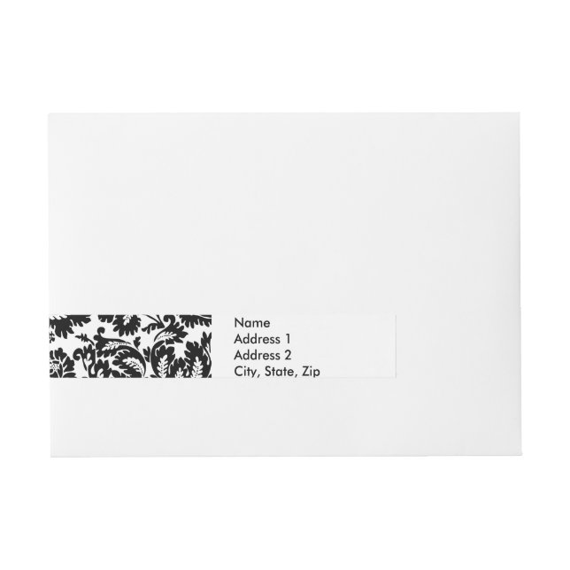 William Morris Black White Venetian Floral Pattern Wraparound Address Label (Front)
