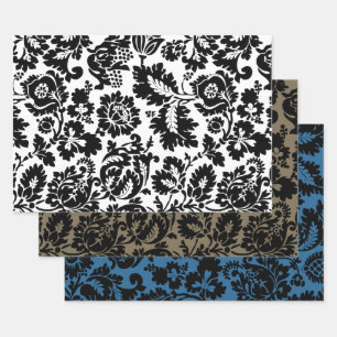 William Morris Black White Venetian Floral Pattern Wrapping Paper Sheet