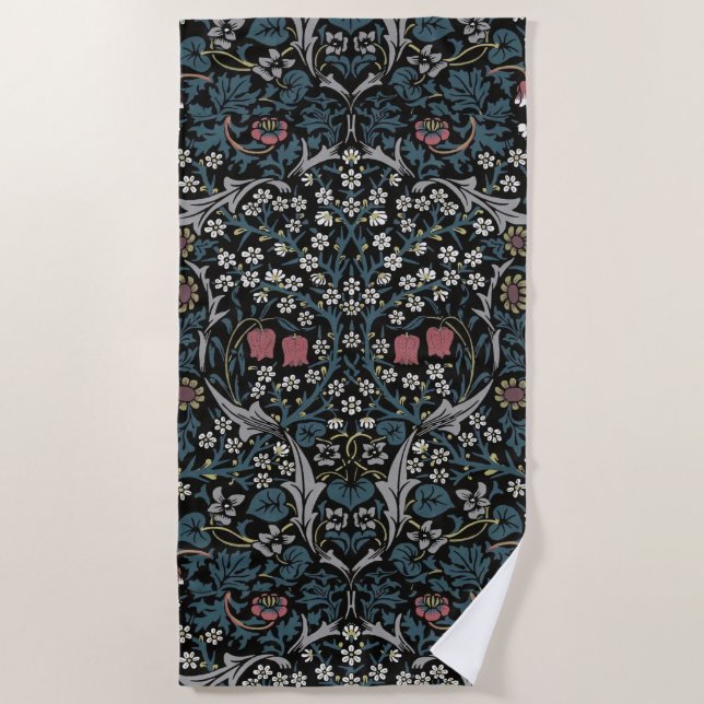 William Morris Blackthorn Floral Art Nouveau Beach Towel (Front)