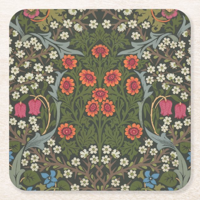 William Morris Blackthorn Garden Flower Classic Square Paper Coaster (Front)