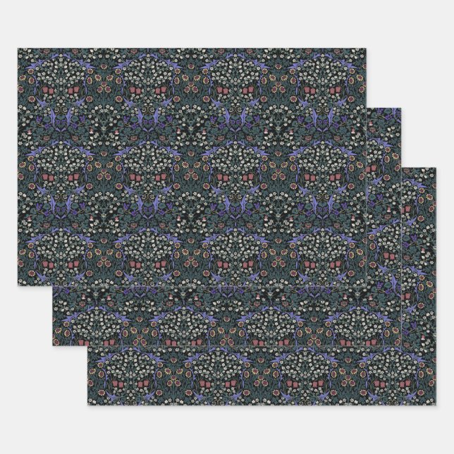 William Morris Blackthorn Victorian Wallpaper Wrapping Paper Sheet (Set)