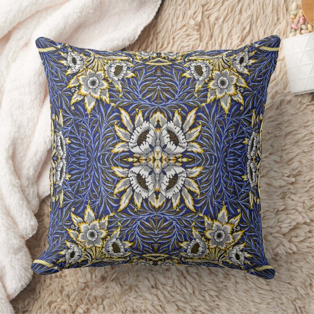 William Morris Blue and Gold Tulip Willow Design Cushion (Blanket)