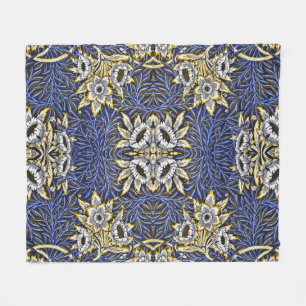 William Morris Blue and Gold Tulip Willow Design Fleece Blanket